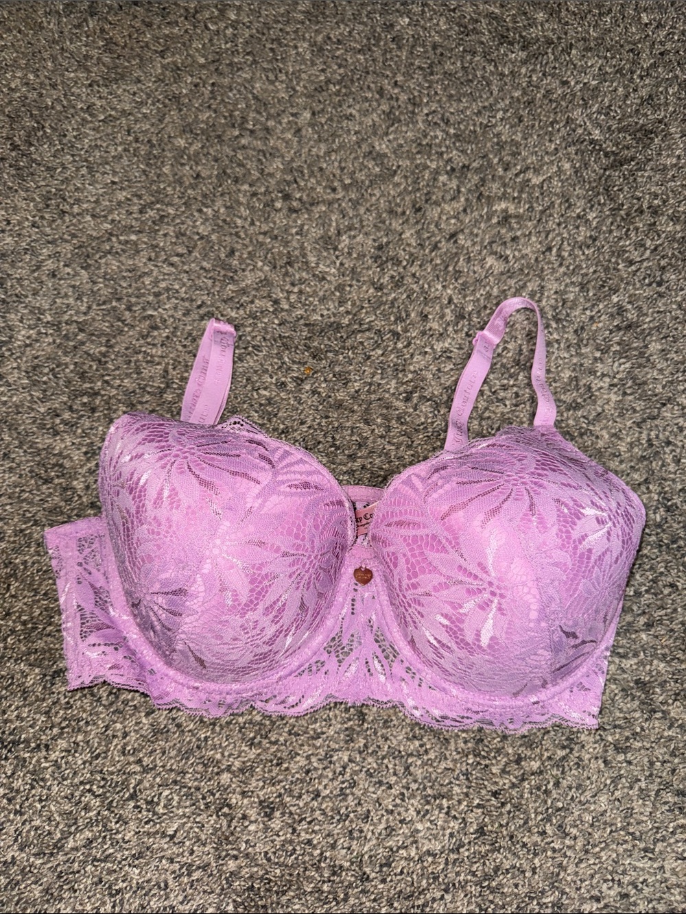 Juicy Couture Lilac Lace Longline Bra Sz 36D romantic busty whimsy elegant